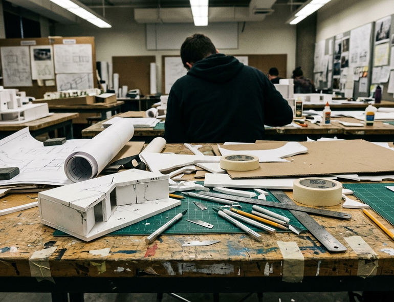 Art workspace with projects in progress